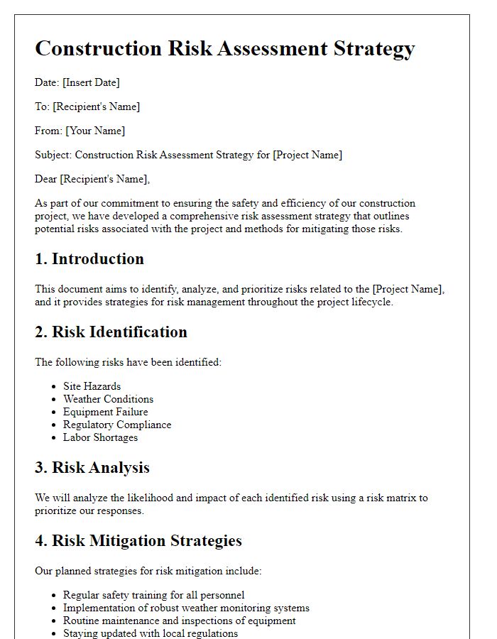 Letter template of construction risk assessment strategy.