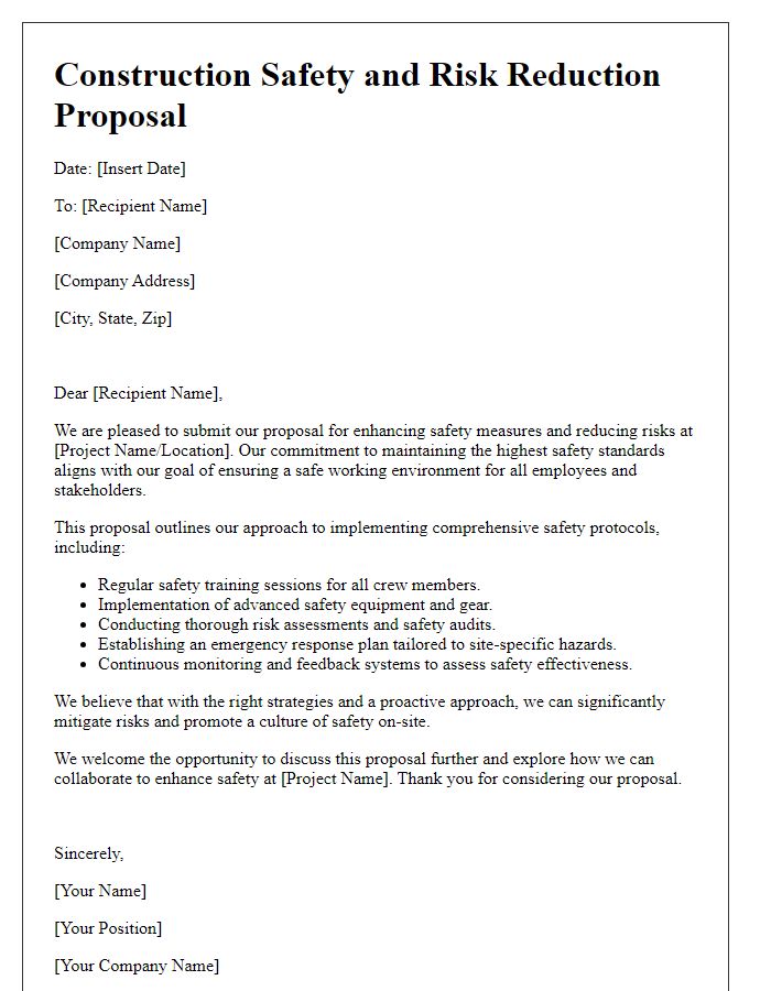 Letter template of construction safety and risk reduction proposal.