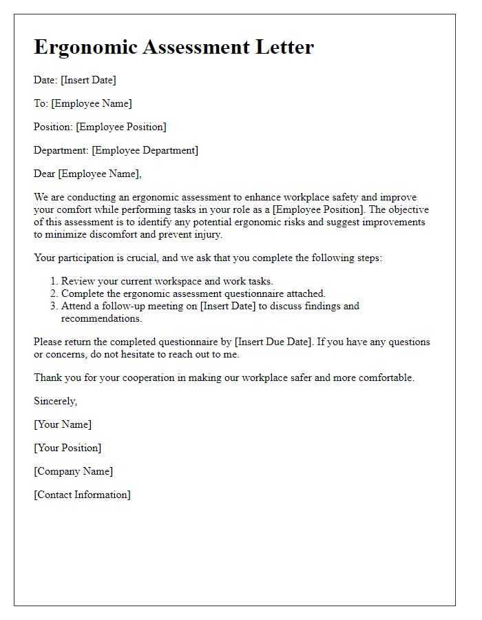 Letter template of ergonomic assessment for construction employees