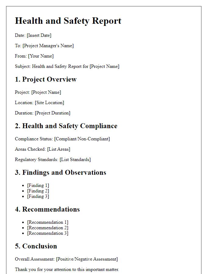 Letter template of site health and safety report for project managers