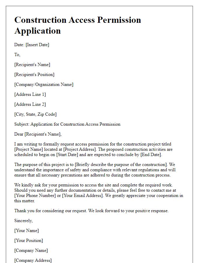 Letter template of Construction Access Permission Application