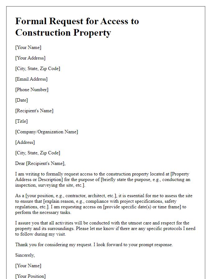 Letter template of Formal Request for Access to Construction Property