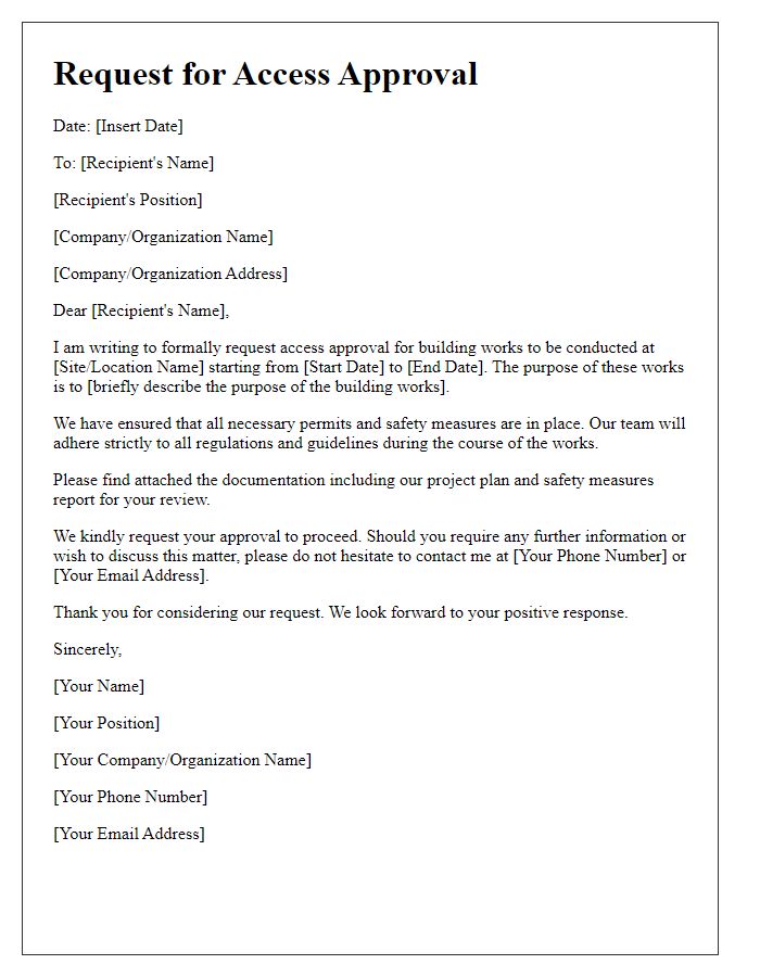 Letter template of Request for Access Approval for Building Works