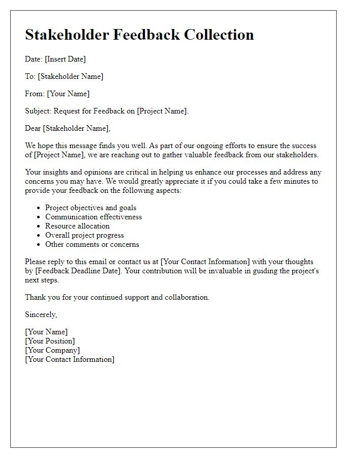 Letter template of stakeholder feedback collection for construction projects.