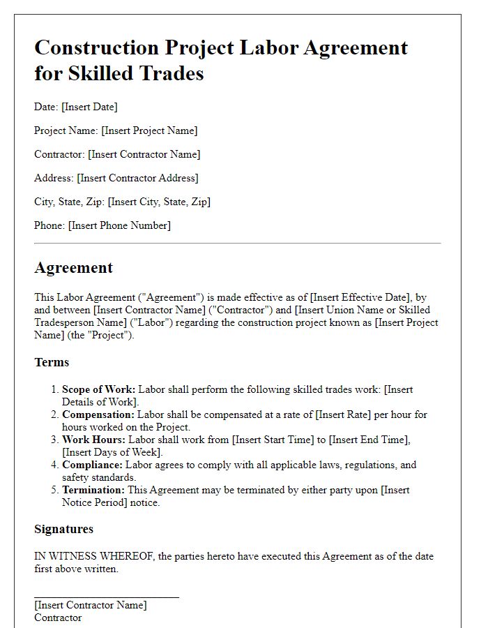 Letter template of Construction Project Labor Agreement for Skilled Trades