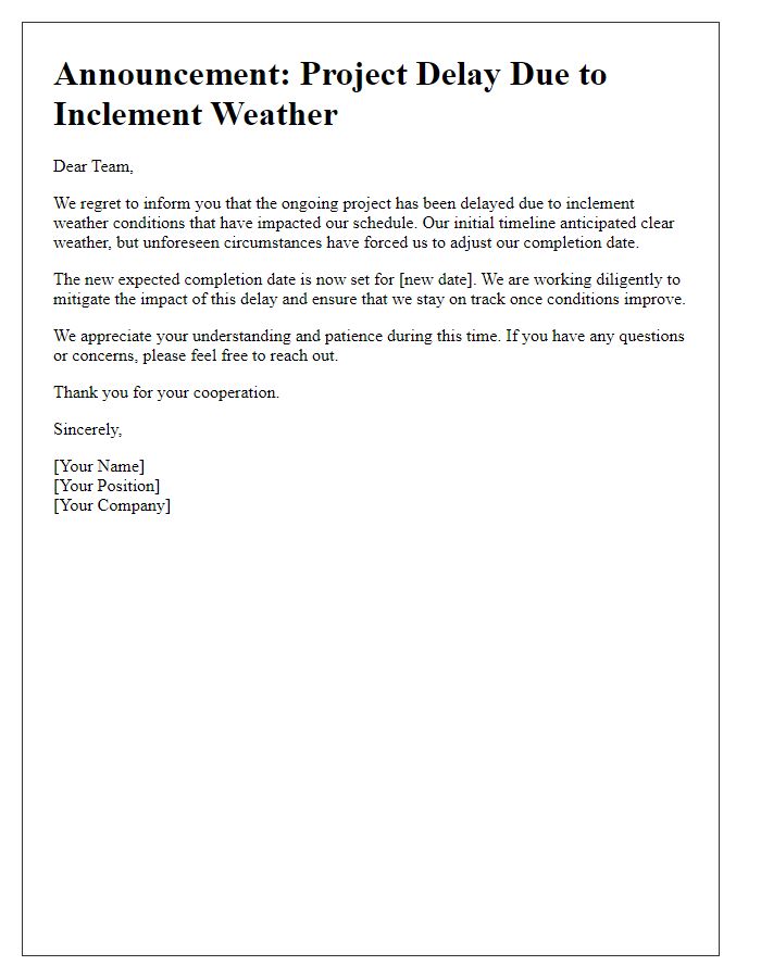 Letter template of announcement for project delays caused by inclement weather