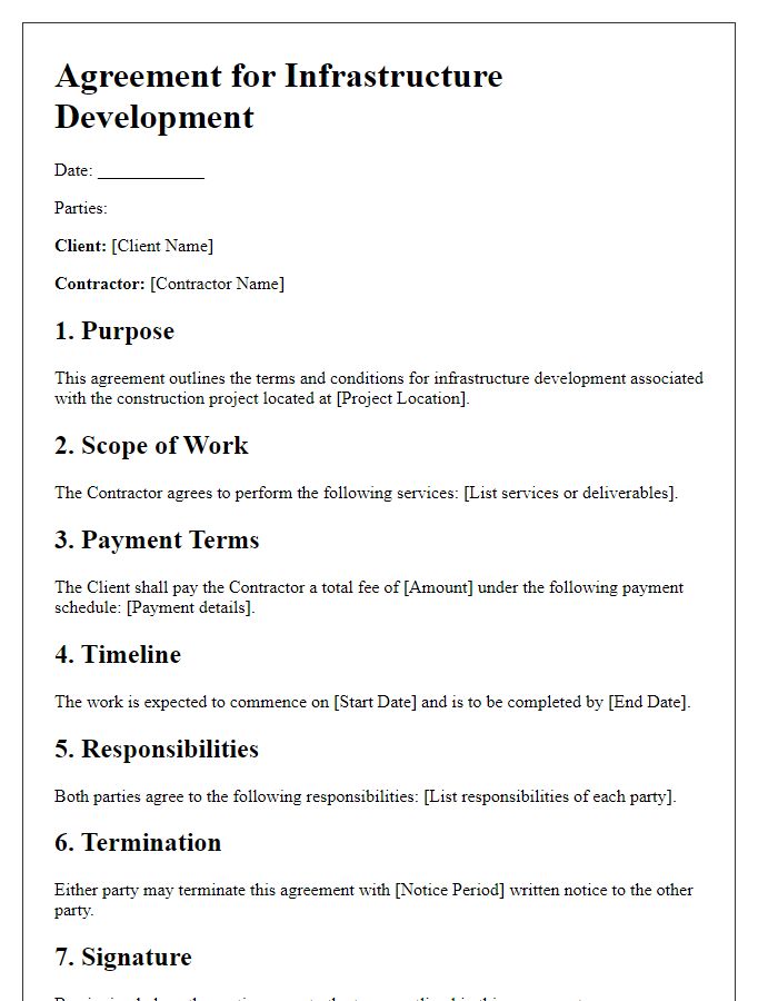 Letter template of agreement for infrastructure development in construction project