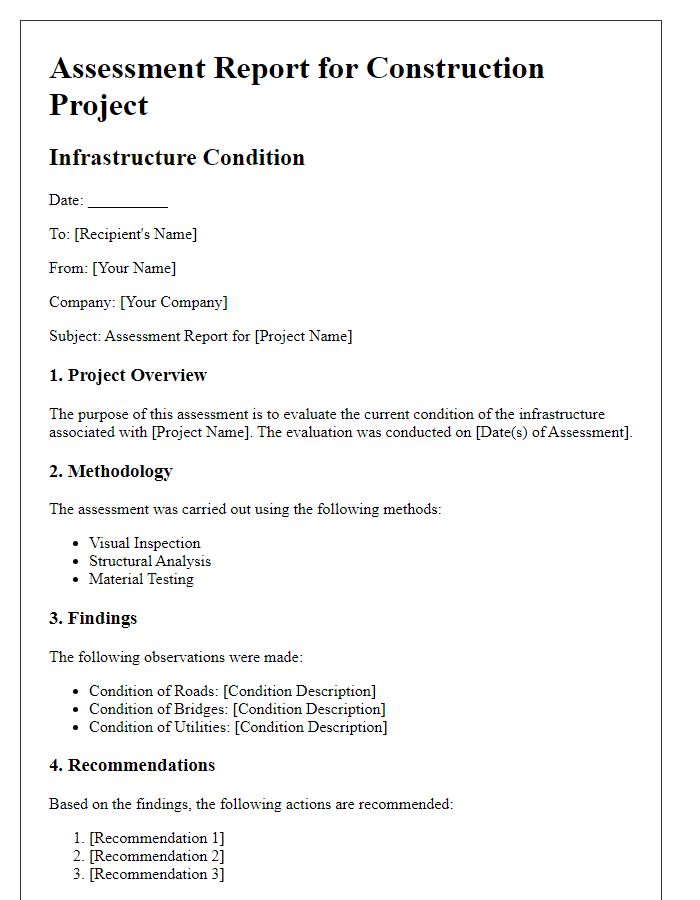 Letter template of assessment report for construction project infrastructure condition