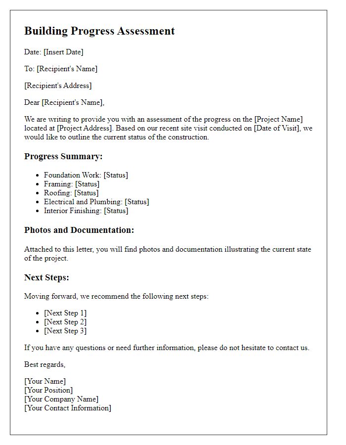 Letter template of building progress assessment