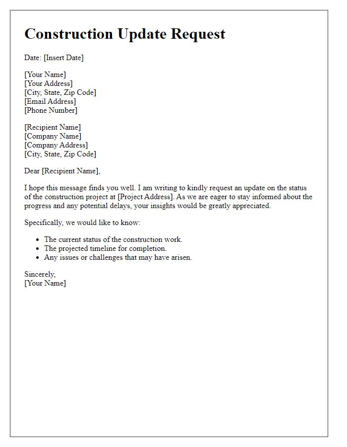 Letter template of construction update request