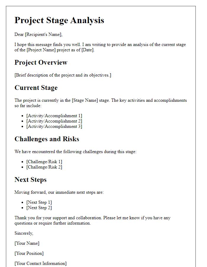 Letter template of project stage analysis