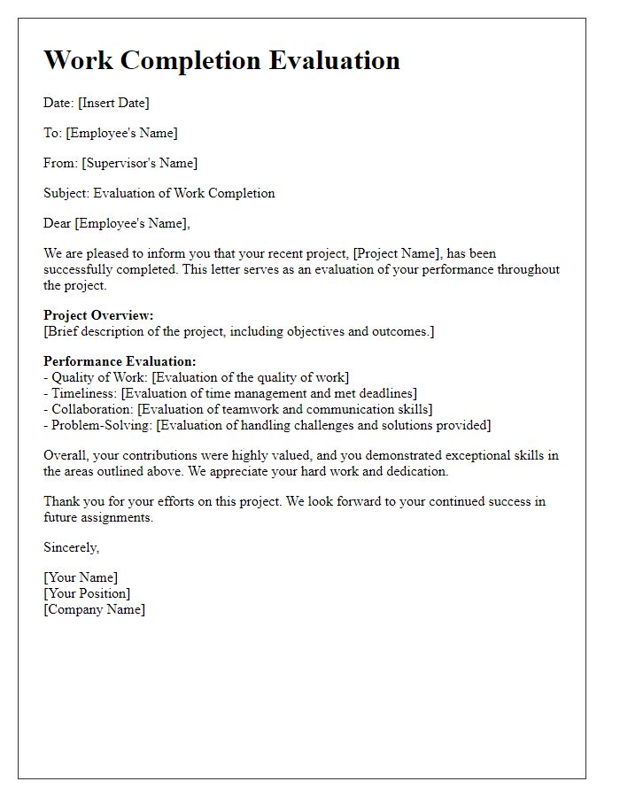 Letter template of work completion evaluation