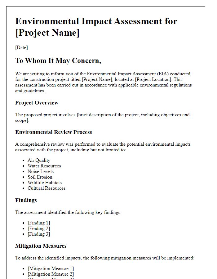 Letter template of construction project environmental impact assessment