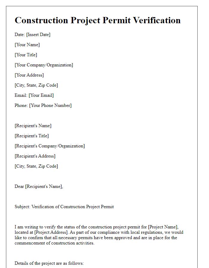 Letter template of construction project permit verification