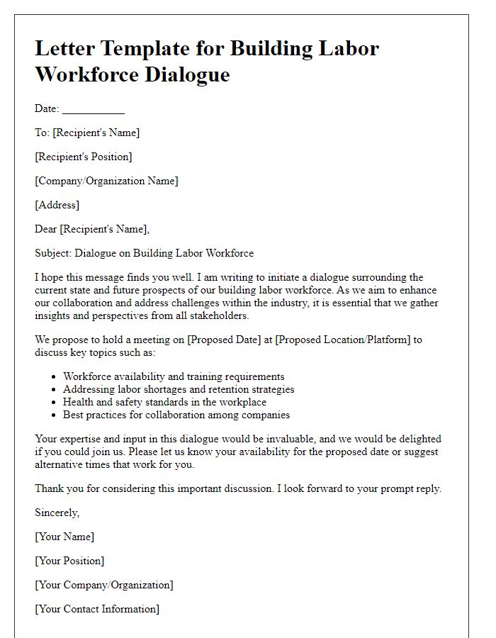 Letter template of building labor workforce dialogue