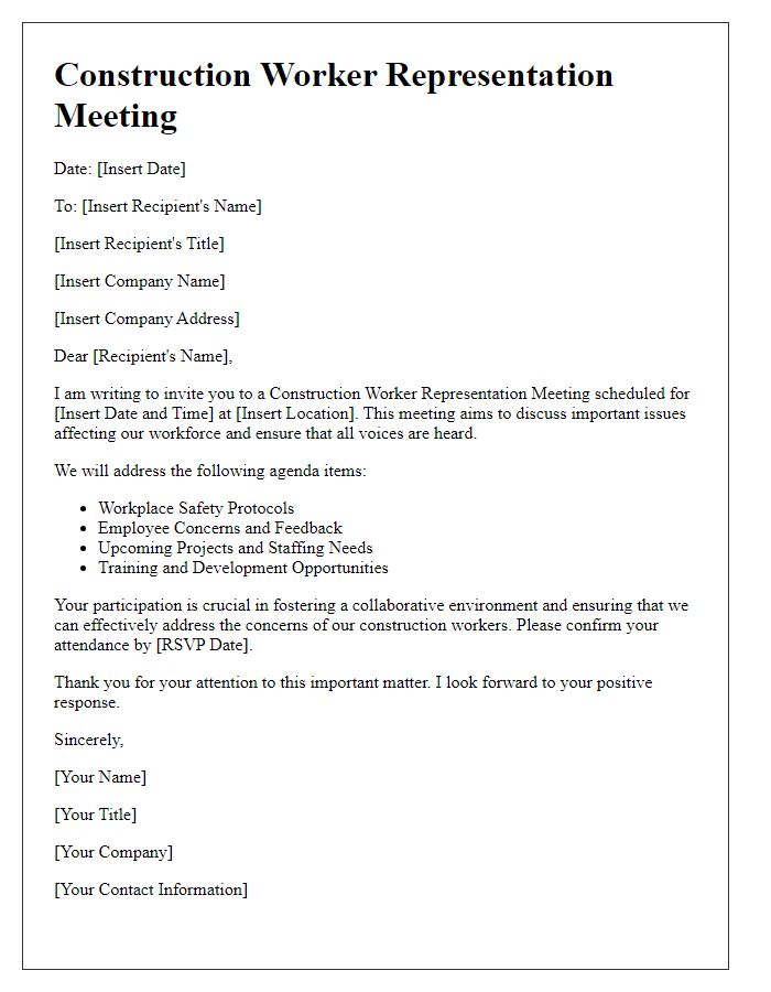 Letter template of construction worker representation meeting