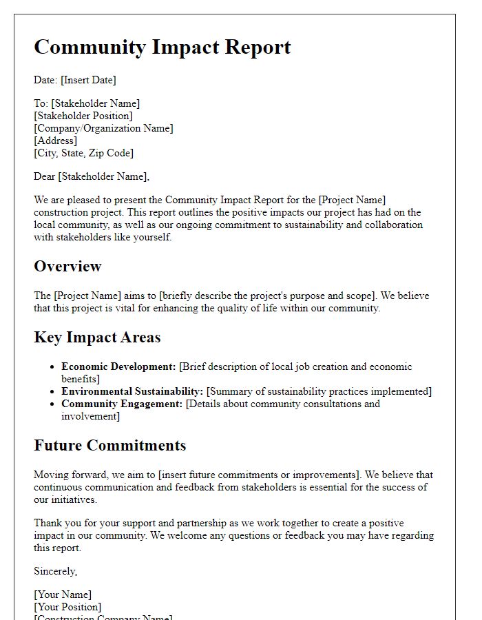 Letter template of community impact report for construction stakeholders