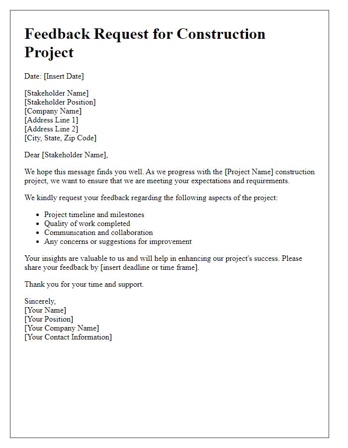 Letter template of feedback request for construction project stakeholders