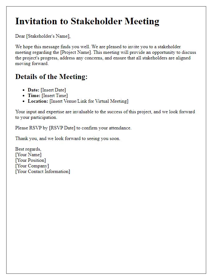 Letter template of invitation for stakeholder meeting in construction