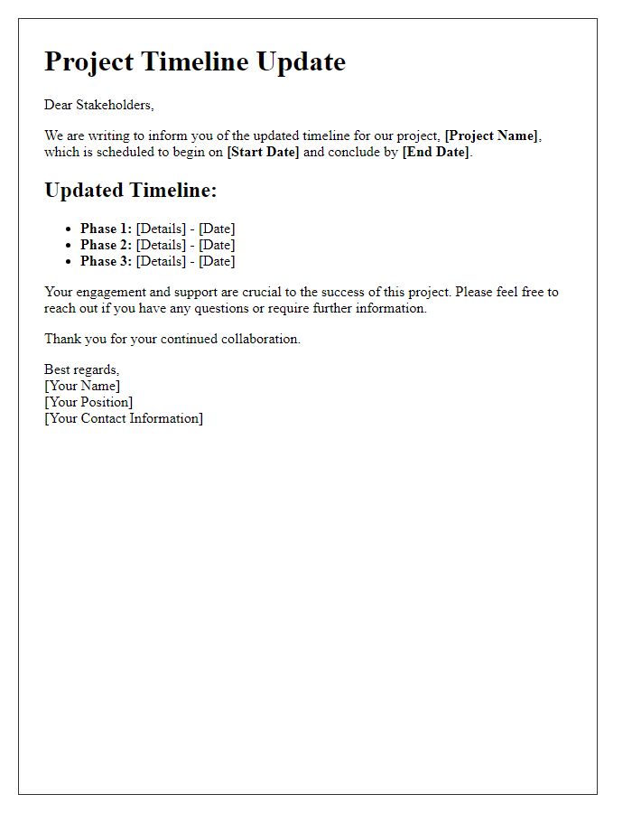 Letter template of project timeline notification to stakeholders