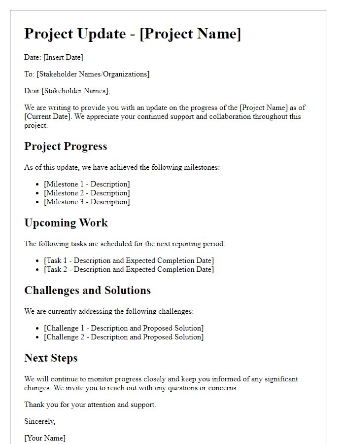 Letter template of project update for construction stakeholders