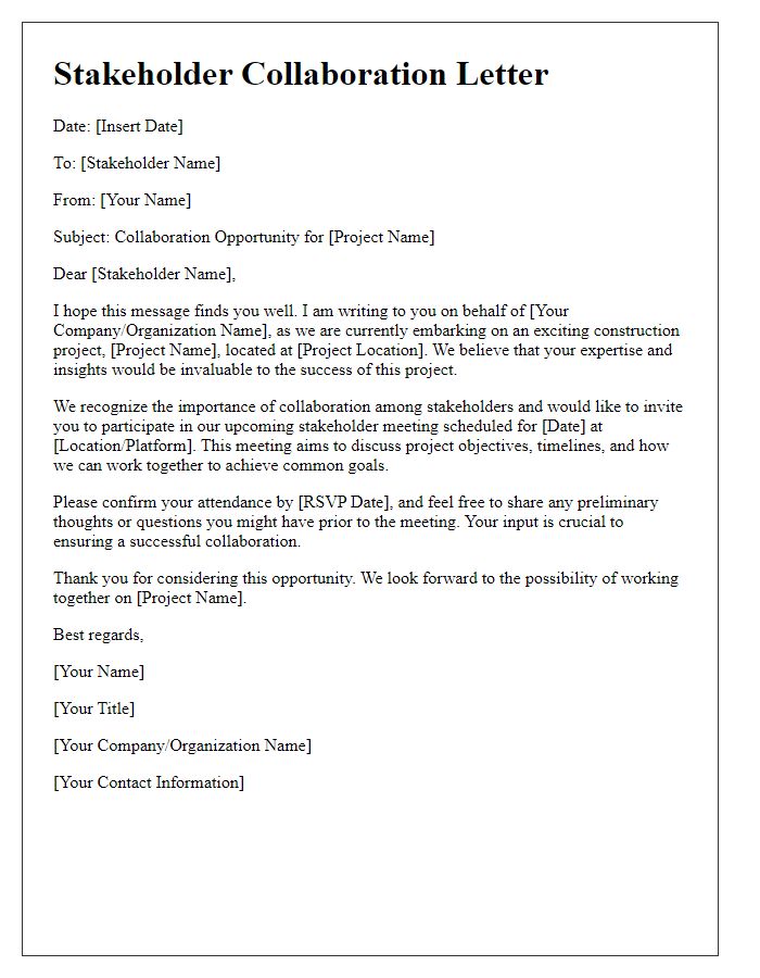 Letter template of stakeholder collaboration for construction project