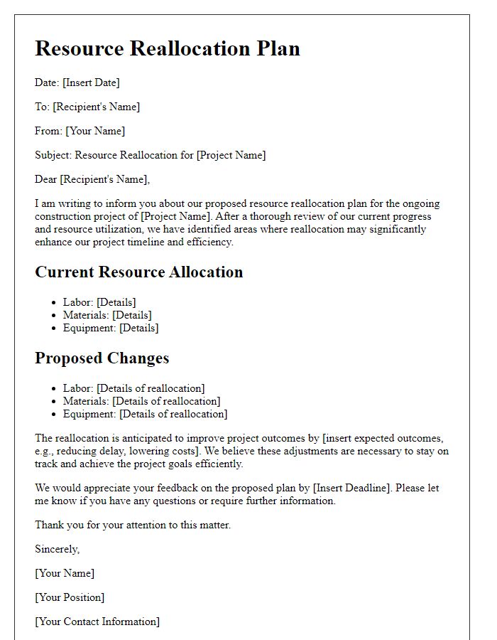 Letter template of construction project resource reallocation plans