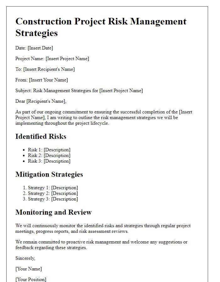 Letter template of construction project risk management strategies