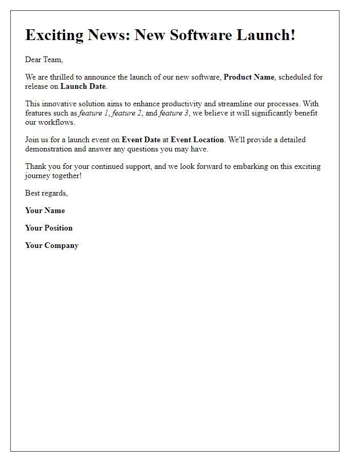 Letter template of new software launch announcement