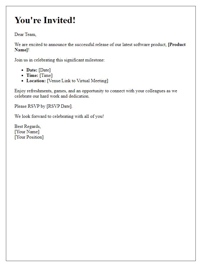 Letter template of software release celebration invitation