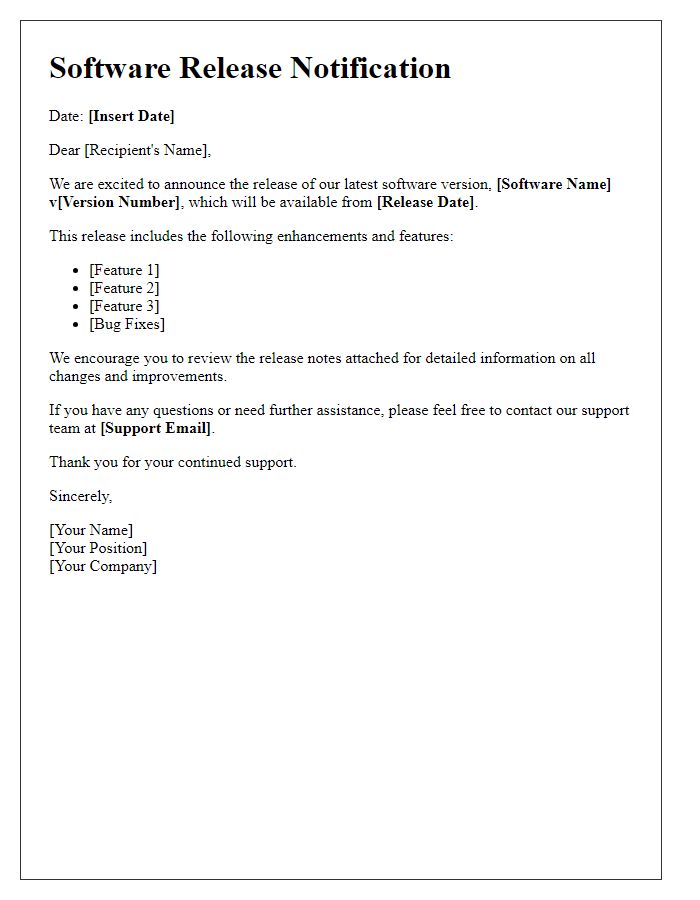 Letter template of software release notification