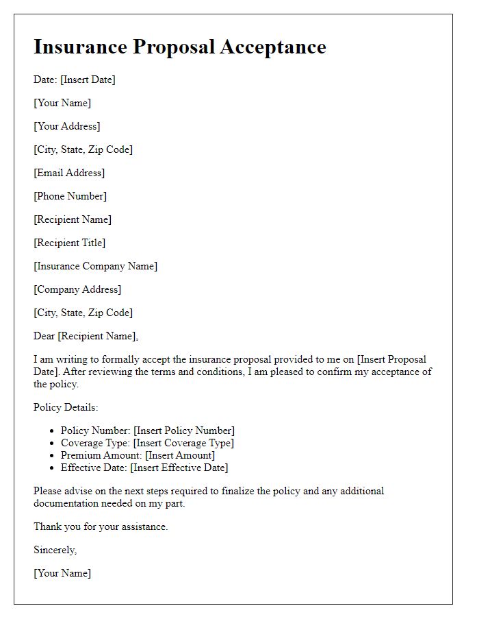 Letter template of insurance proposal acceptance