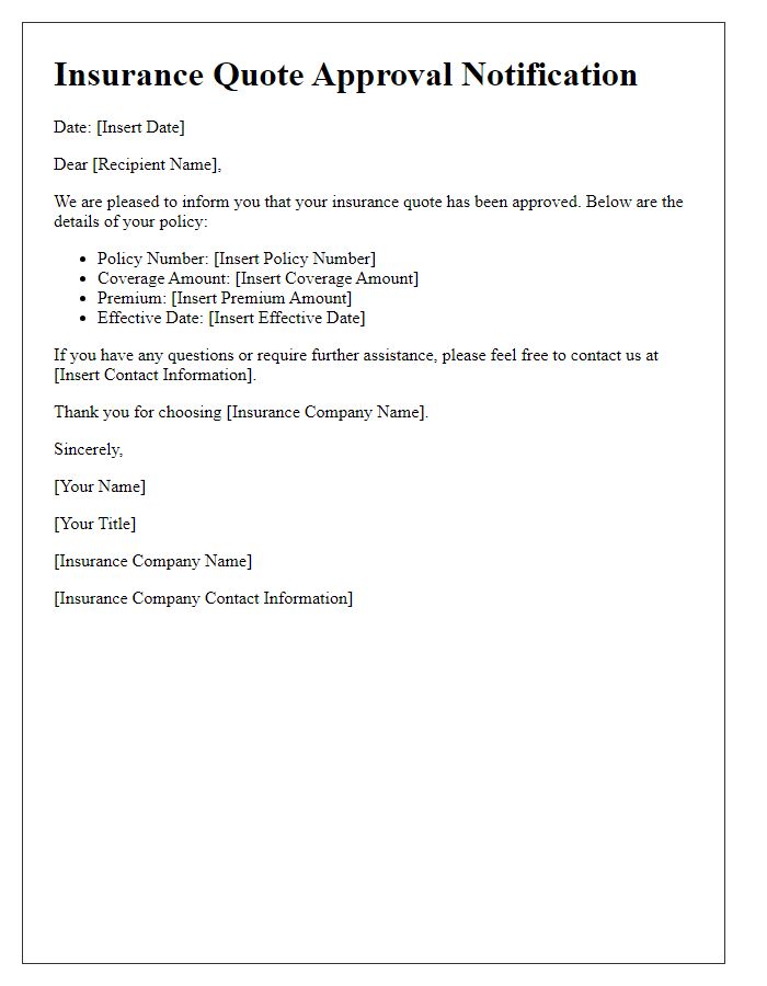 Letter template of insurance quote approval notification