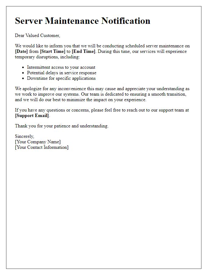 Letter template of server maintenance impact explanation