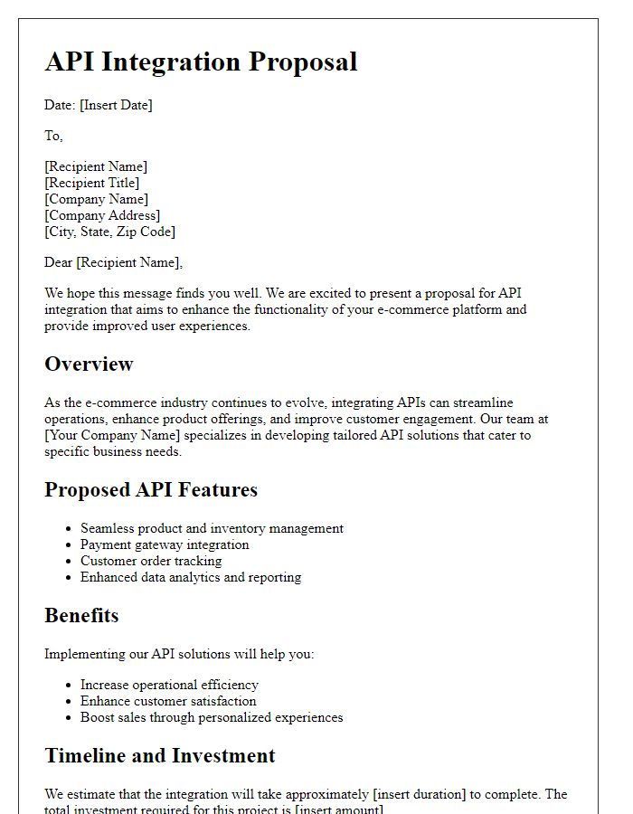 Letter template of API integration proposal for e-commerce platforms.