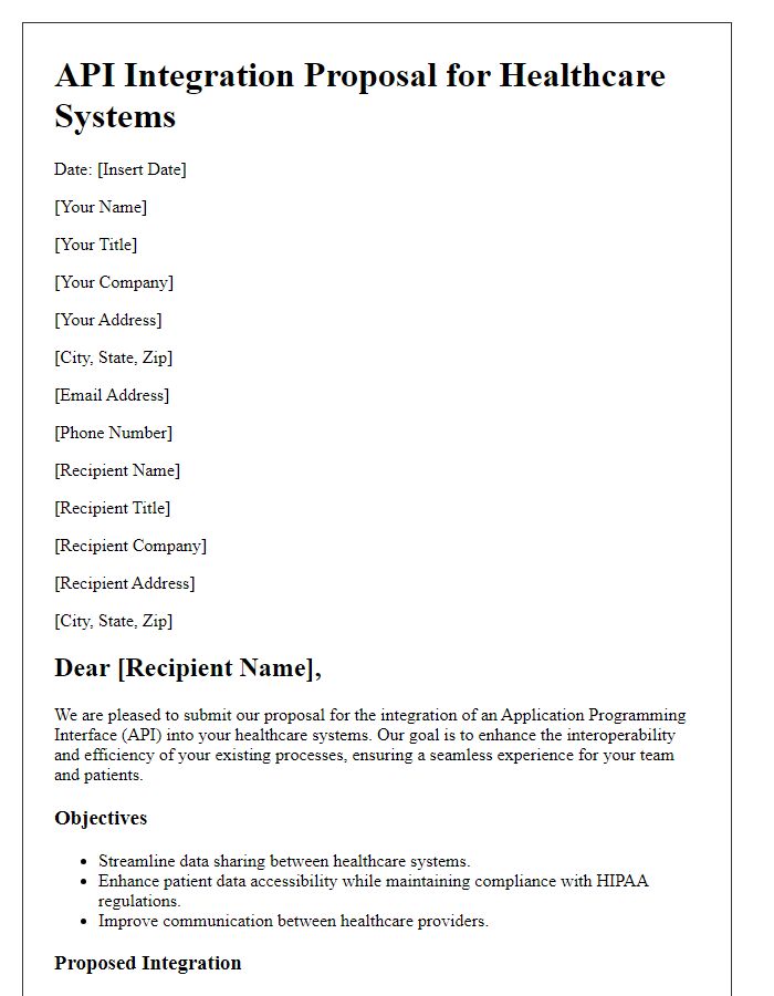 Letter template of API integration proposal for healthcare systems.