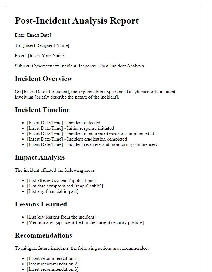 Letter template of cybersecurity incident response post-incident analysis