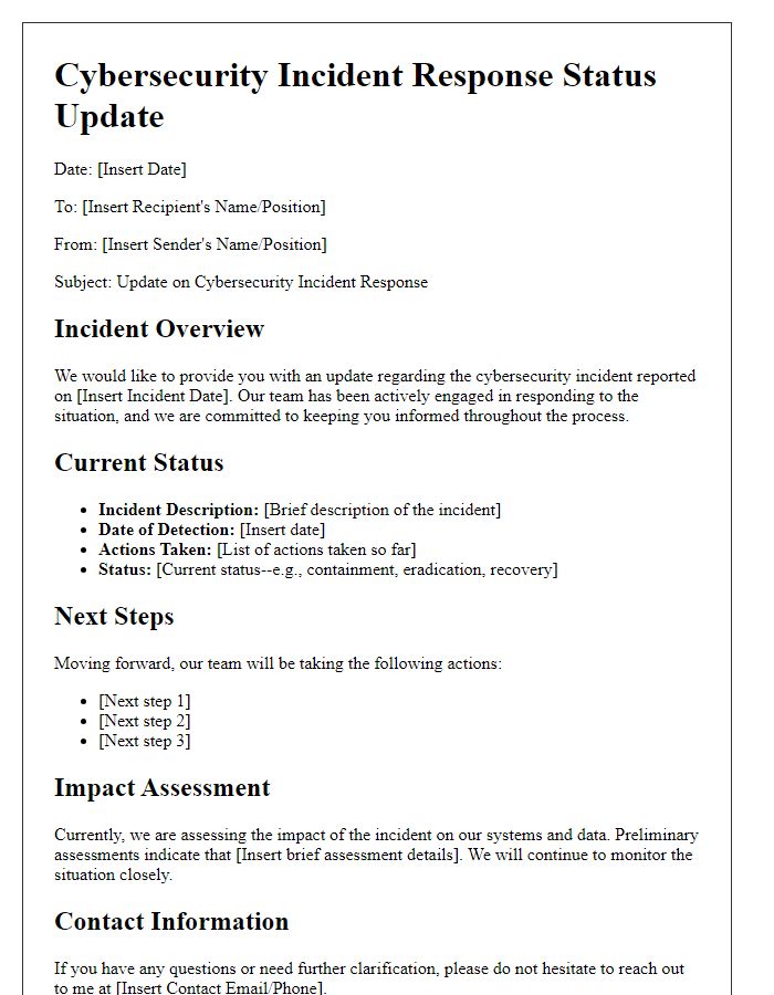 Letter template of cybersecurity incident response status update