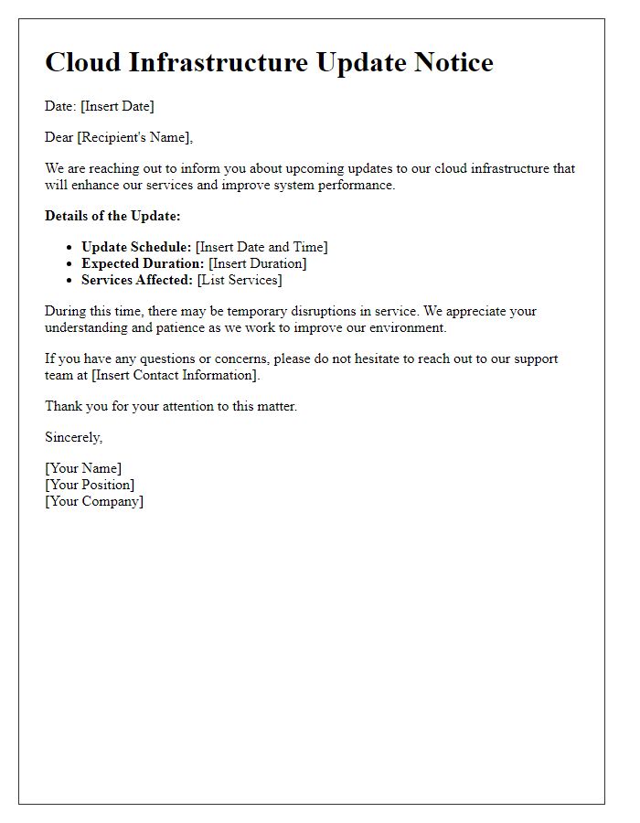 Letter template of Cloud Infrastructure Update Notice