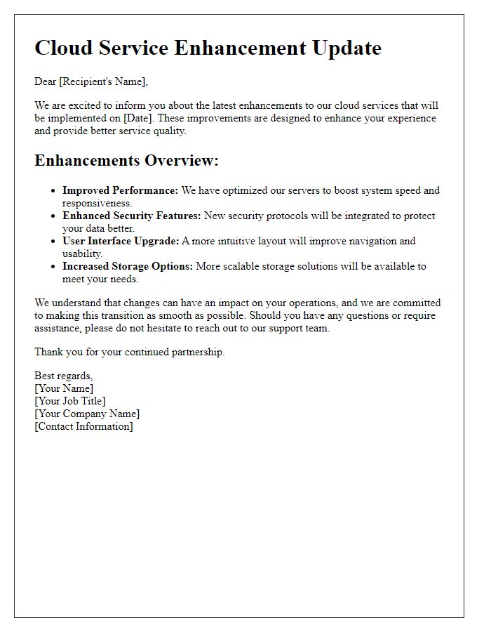 Letter template of Cloud Service Enhancement Update