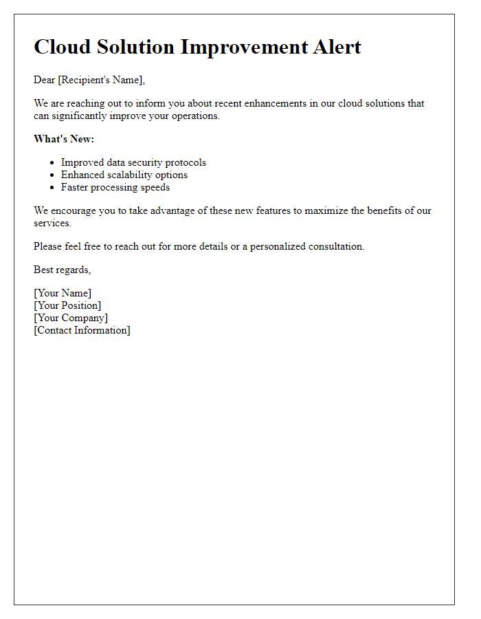 Letter template of Cloud Solution Improvement Alert