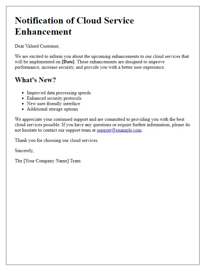 Letter template of Notification for Cloud Service Enhancement