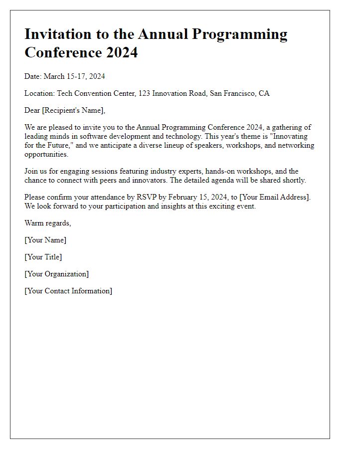 Letter template of formal invitation for programming conference