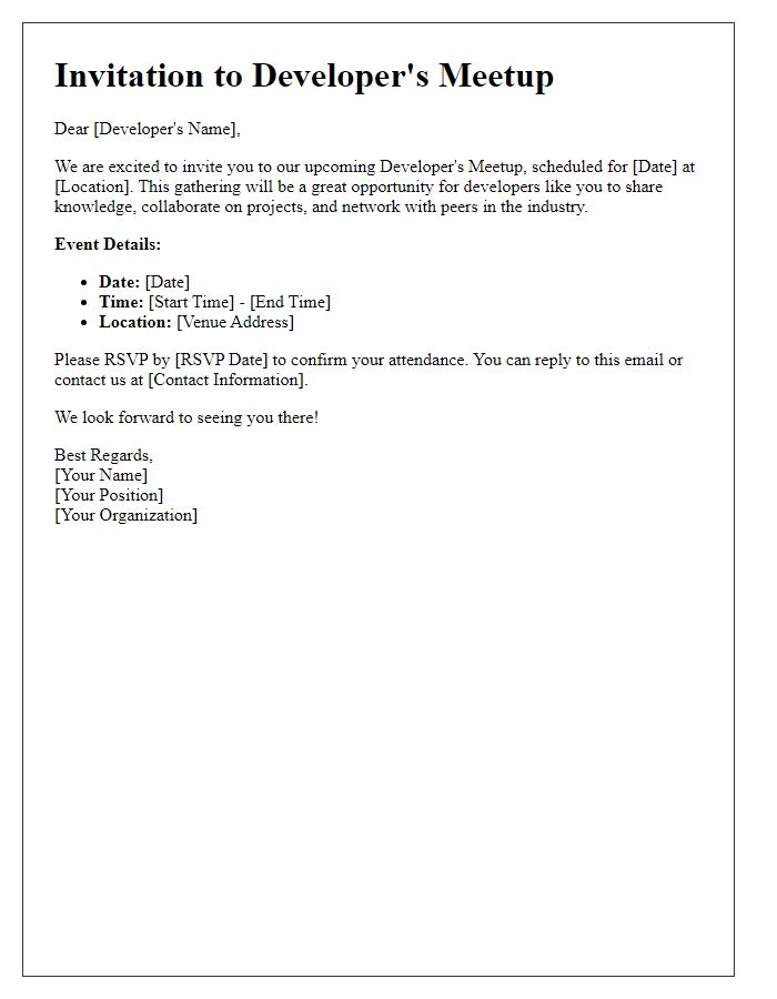 Letter template of invitation to participate in developer's meetup