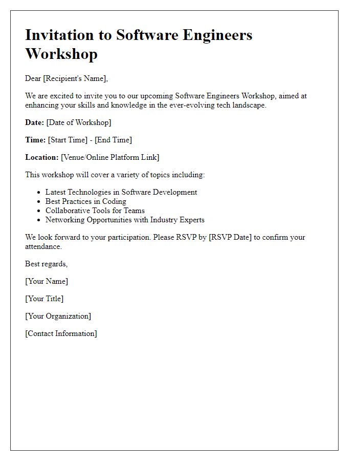 Letter template of invitation for software engineers workshop