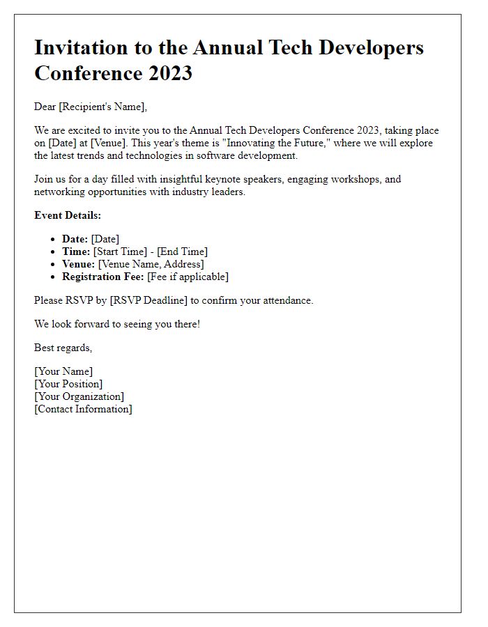 Letter template of invitation for tech developers conference