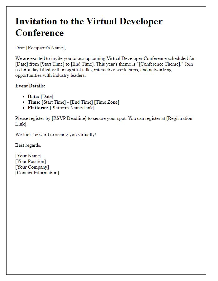 Letter template of invitation for virtual developer conference