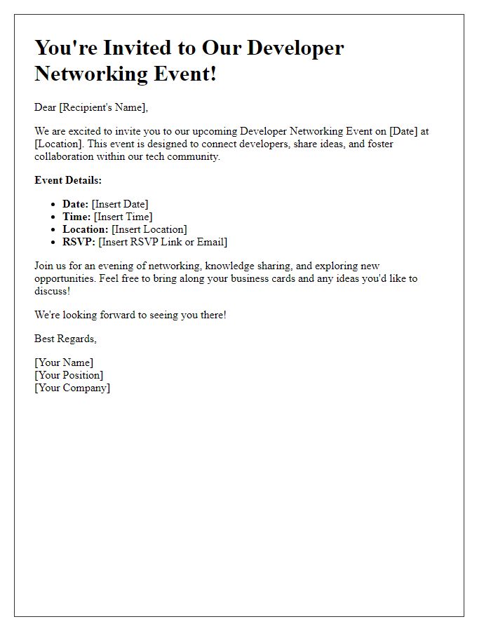 Letter template of networking invitation for developers event