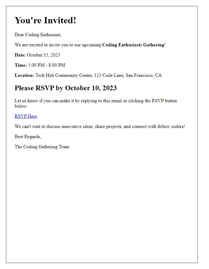 Letter template of RSVP invite for coding enthusiasts gathering