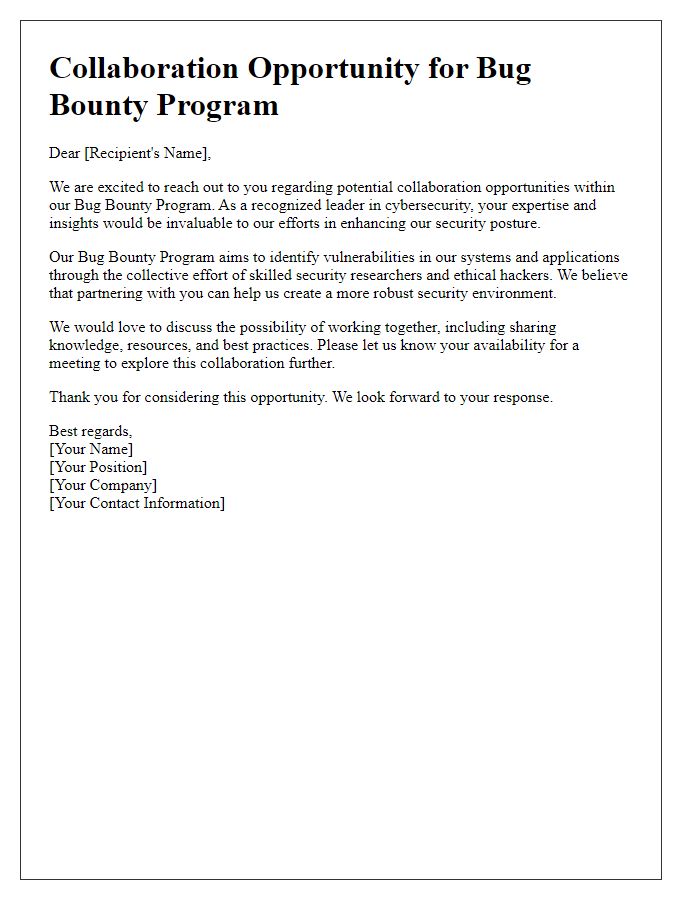 Letter template of bug bounty program collaboration opportunities